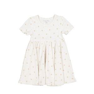 Lovely Little Short Sleeve Dress Tan Blossom Floral 36 Months 3T Cotton